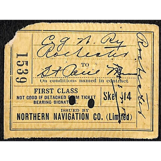 Northern Navigation Railroad Ticket 1922 Rochester, MN St. Paul #1539