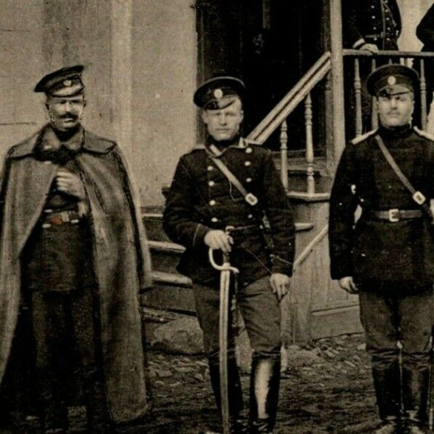 c1910 Russian German RPPC* Postcard Soldiers Pose in Front of Building