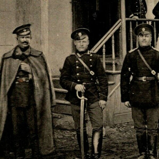 c1910 Russian German RPPC* Postcard Soldiers Pose in Front of Building