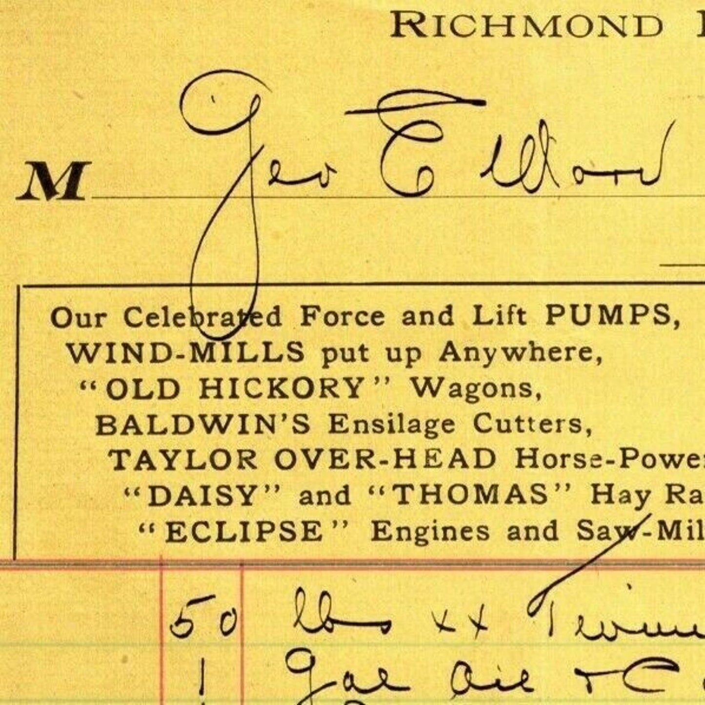 Ashton Starke Buggies and Wagons Richmond, VA Letterhead to Geo. E. Wear 1896