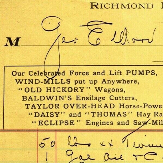 Ashton Starke Buggies and Wagons Richmond, VA Letterhead to Geo. E. Wear 1896
