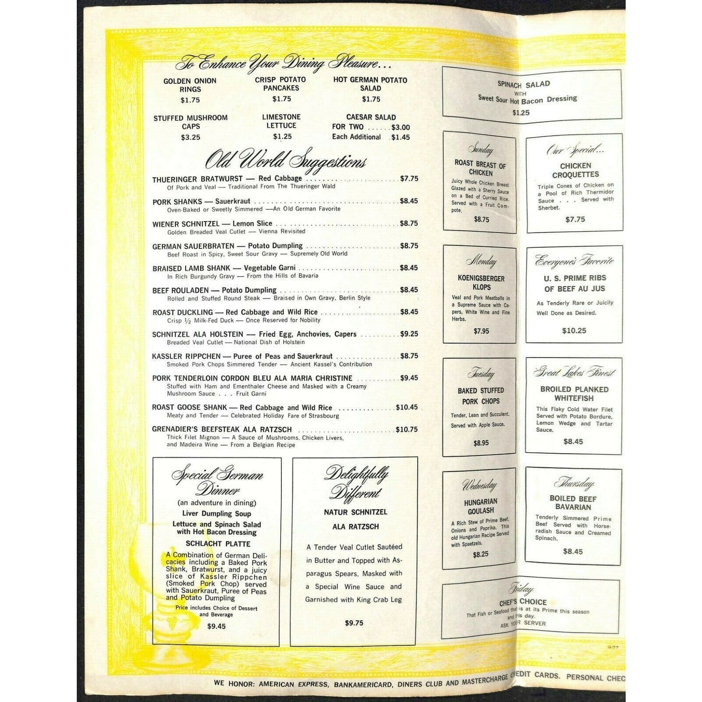 Karl Ratzsch's Restaurant Menu Milwaukee Scarce Vintage German 1977