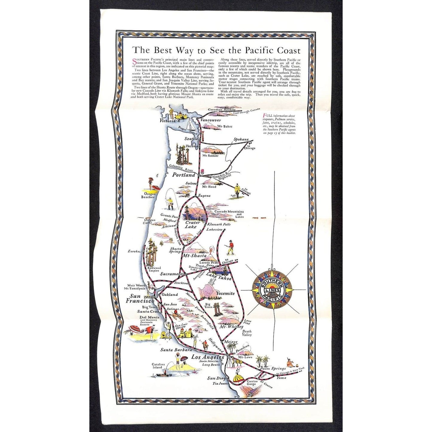 "How best to see the Pacific Coast" Southern Pacific RR 1928 Brochure 15pp VGC