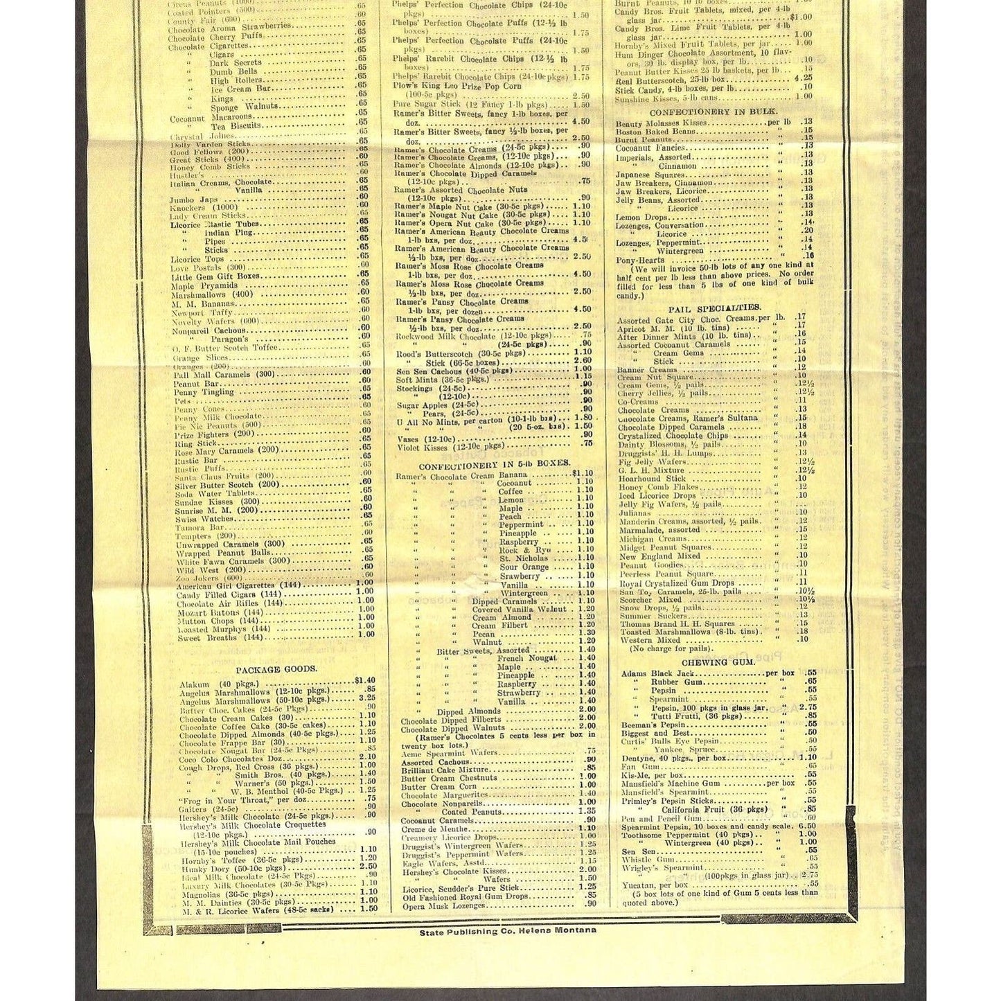 1909 Lindsay & Co. Helena, Montana Wholesale Fruits & Produce Large Price Sheet