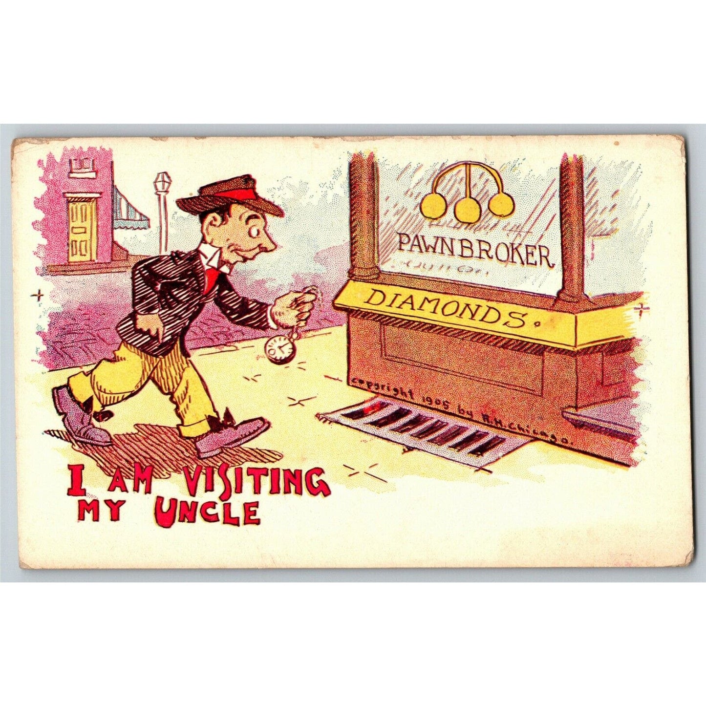 "I am Visiting My Uncle" Pawn Shop c1905 Undivided Unposted Comic Humor Postcard