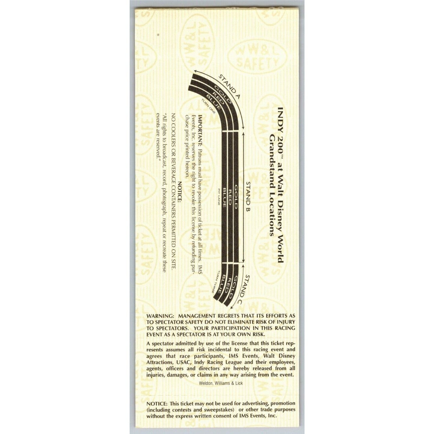 1997 Indy 200 Walt Disney World Thursday 1/23 Practice Unused Ticket - Seat 14