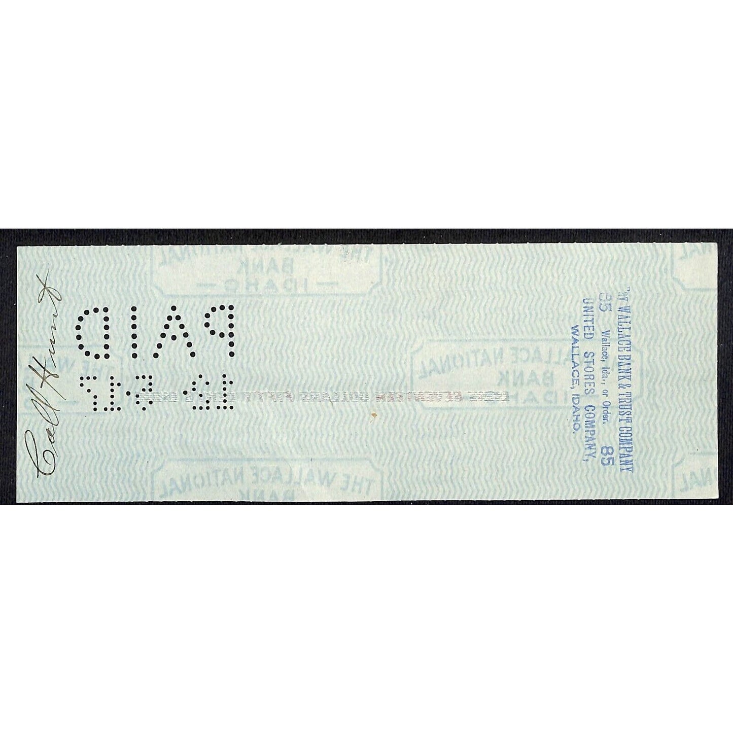 1917 Wallace, Idaho Amazon-Manhattan Mining Co. $17.50 Bank Check w/ Vignette