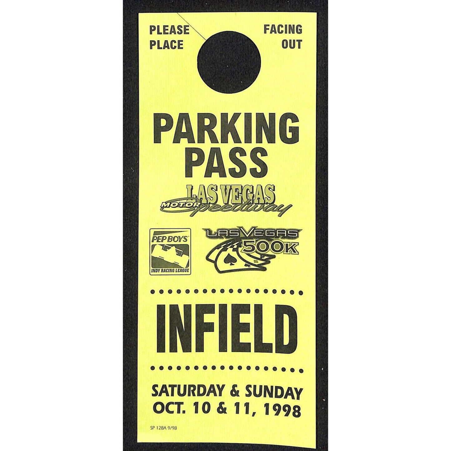 1998 Las Vegas Speedway 500K Hanger Infield Parking Pass - VGC
