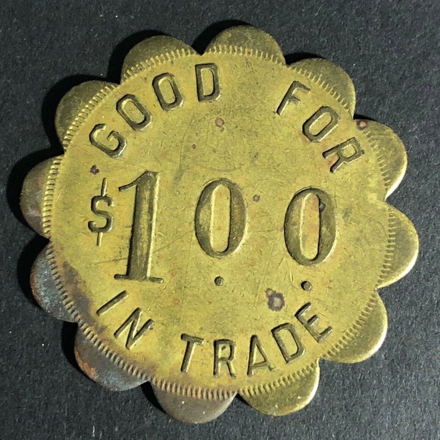 Anderson & Nelson Ellendale, Minn G/F $1 Brass Token 38mm Scalloped c1931-41