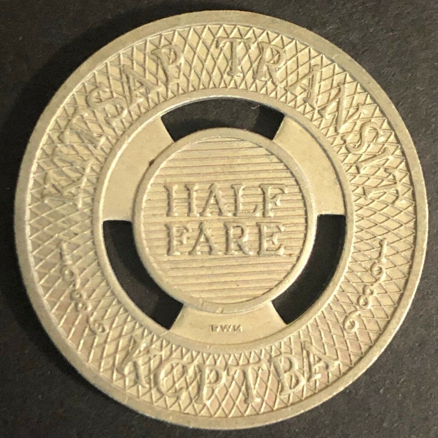 Vintage 23mm Nickel? / Brass Half Fare Token KCPTBA Kitsap 1986 (Wisc.)
