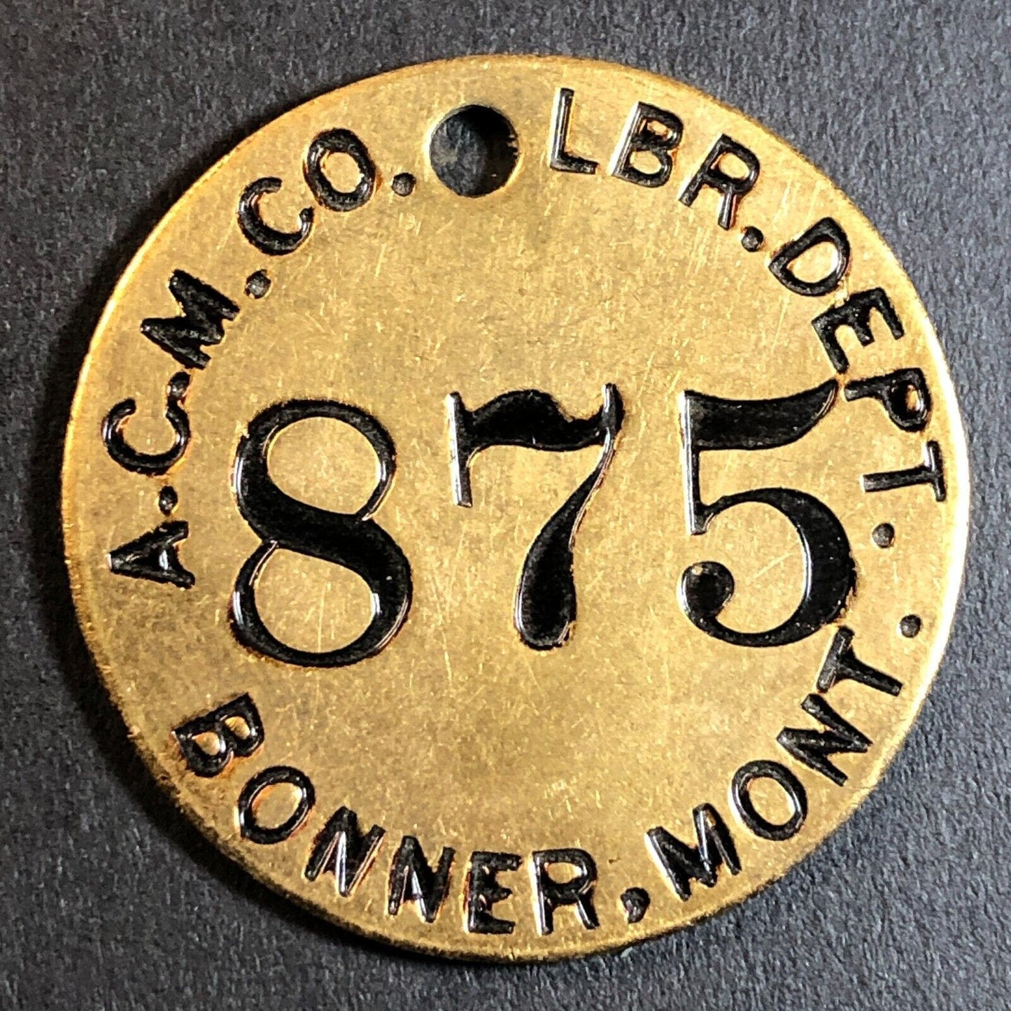 Anaconda Copper Mining Co. Bonner, MT Saw Mill Brass Tool Check Tag 32.5mm #875