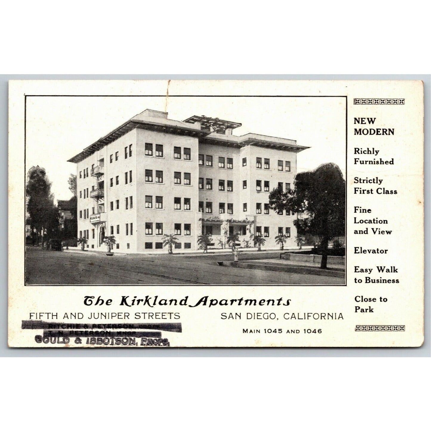 Vintage Postcard Kirkland Apartments San Diego, CA New Modern c1923