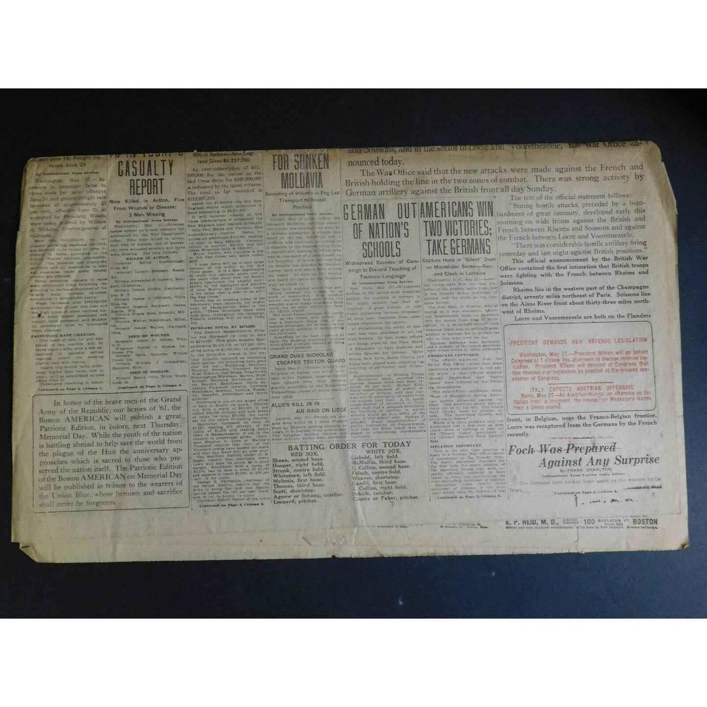 WWI Era Newspaper - Boston American - May 27 1918 - 4 pgs.