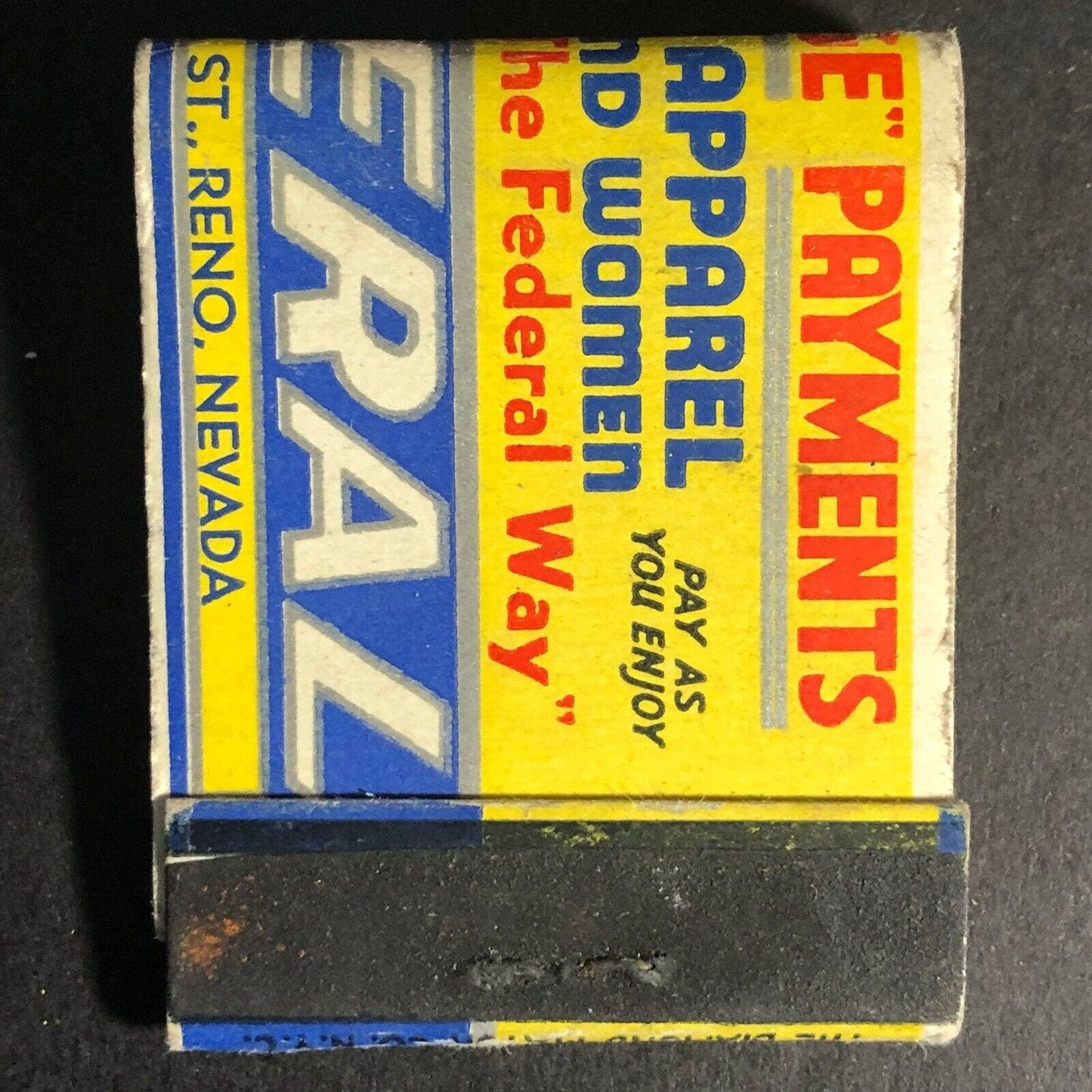 Federal Apparel "Spare Change Payments" Reno Matchbook c1940's-50's 20-Strike