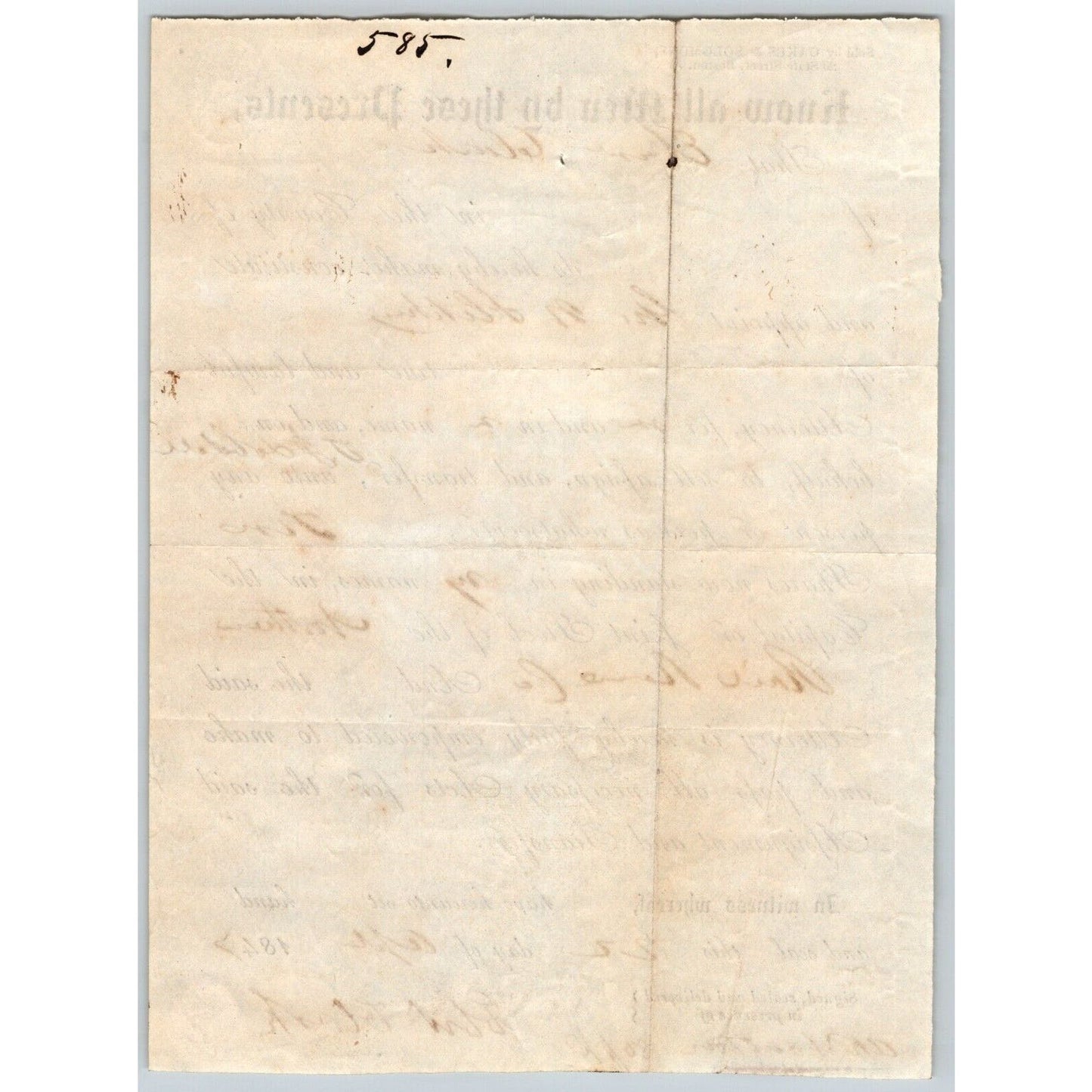 1847 Boston MA Power of Attorney re: 10 Shares Northern Railroad Stock w/ Seal