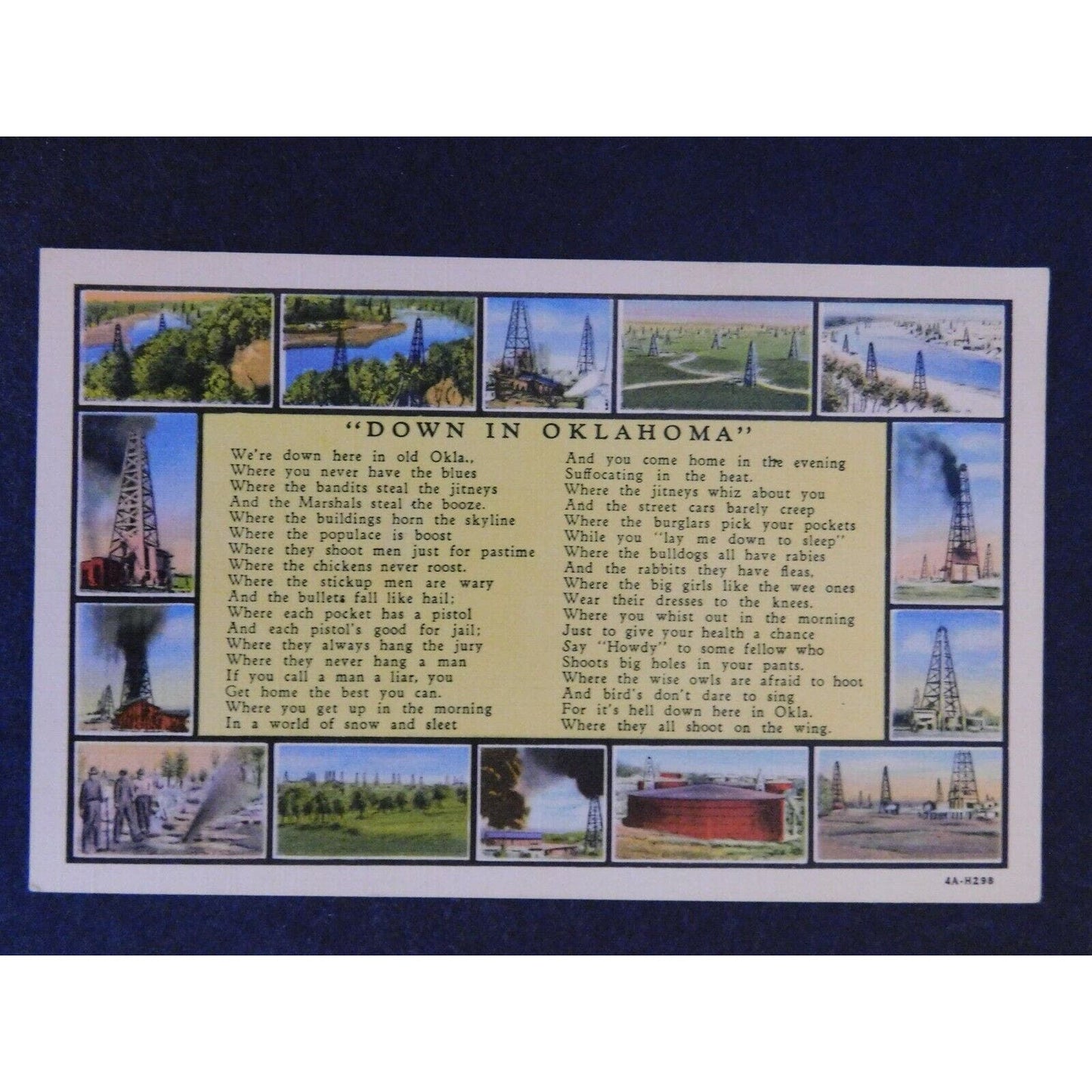 Vintage Linen Postcard - "Down In Oklahoma" Oil Wells Fields - Poem