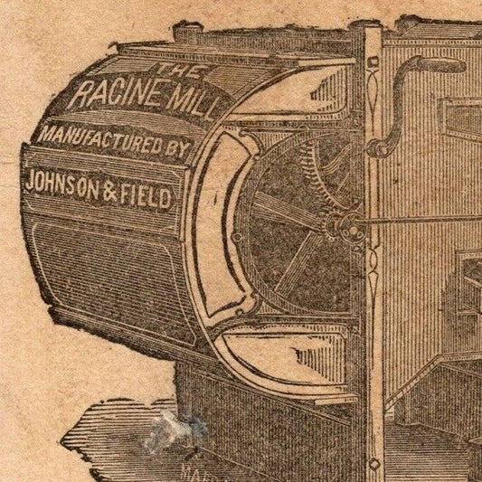 Johnson & Field, Racine, WIS. Land Roller Fanning Mill Victorian Trade Card