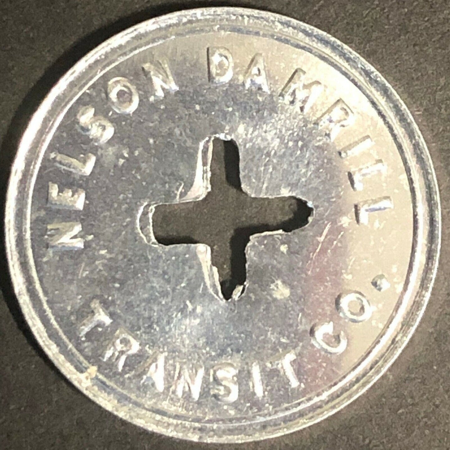 21mm Nelson Damrill Transit Co. Aluminum Transit Token - Pittsburg Kansas