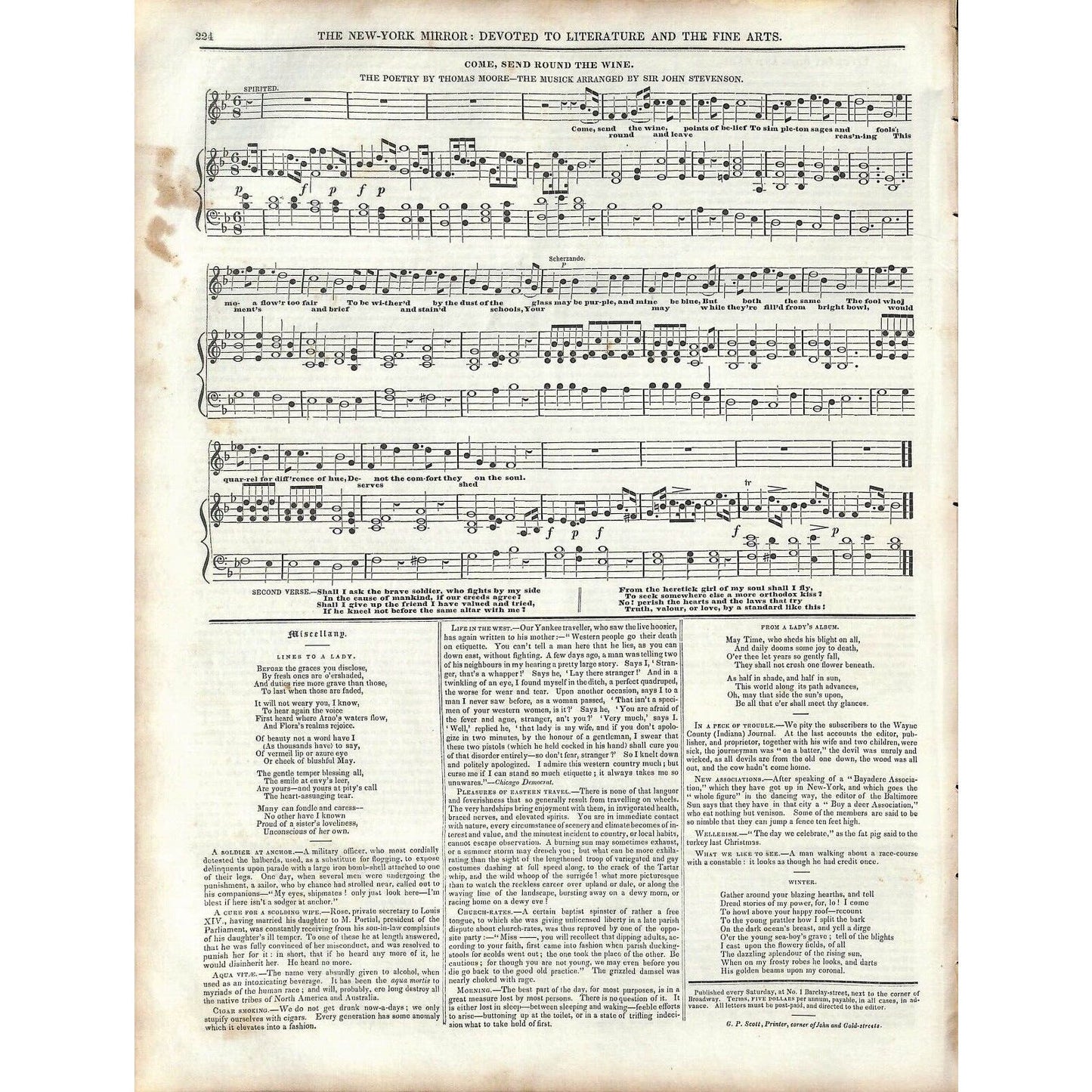 New-York Mirror Weekly Journal Literature Fine Arts Newspaper 1/5/1839
