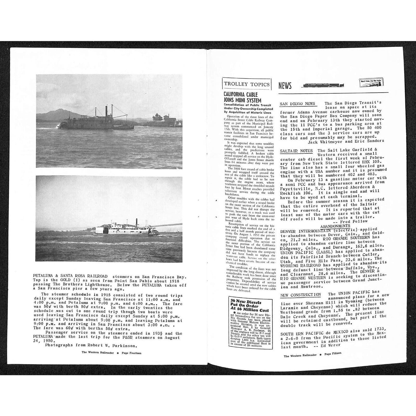 Northern CA Railroad Club's "The Western Railroader" May 1952 Vol. 15 No. 4 16pp