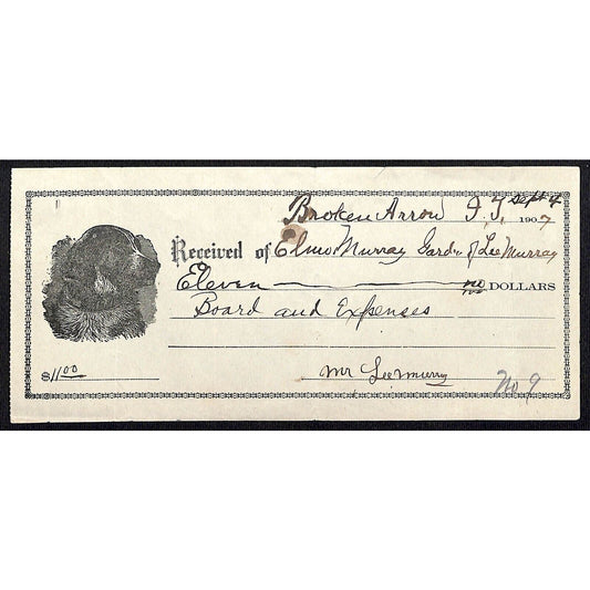 Broken Arrow, OK 1907 Indian Territory Receipt w/ Dog Head Portrait - Scarce