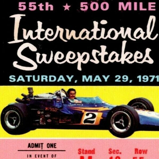 Indy 500 1971 Ticket Stub - "500 Mile Intl. Sweepstakes" $20 Adm. Seat 7