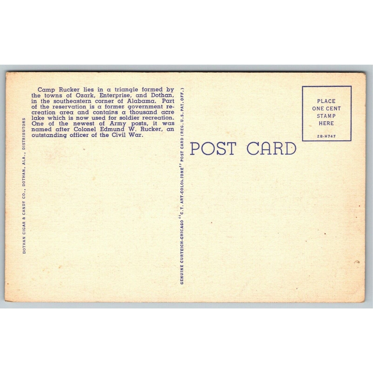 Vintage Linen Postcard Post Exchange, Camp Rucker, Alabama - UNP VGC