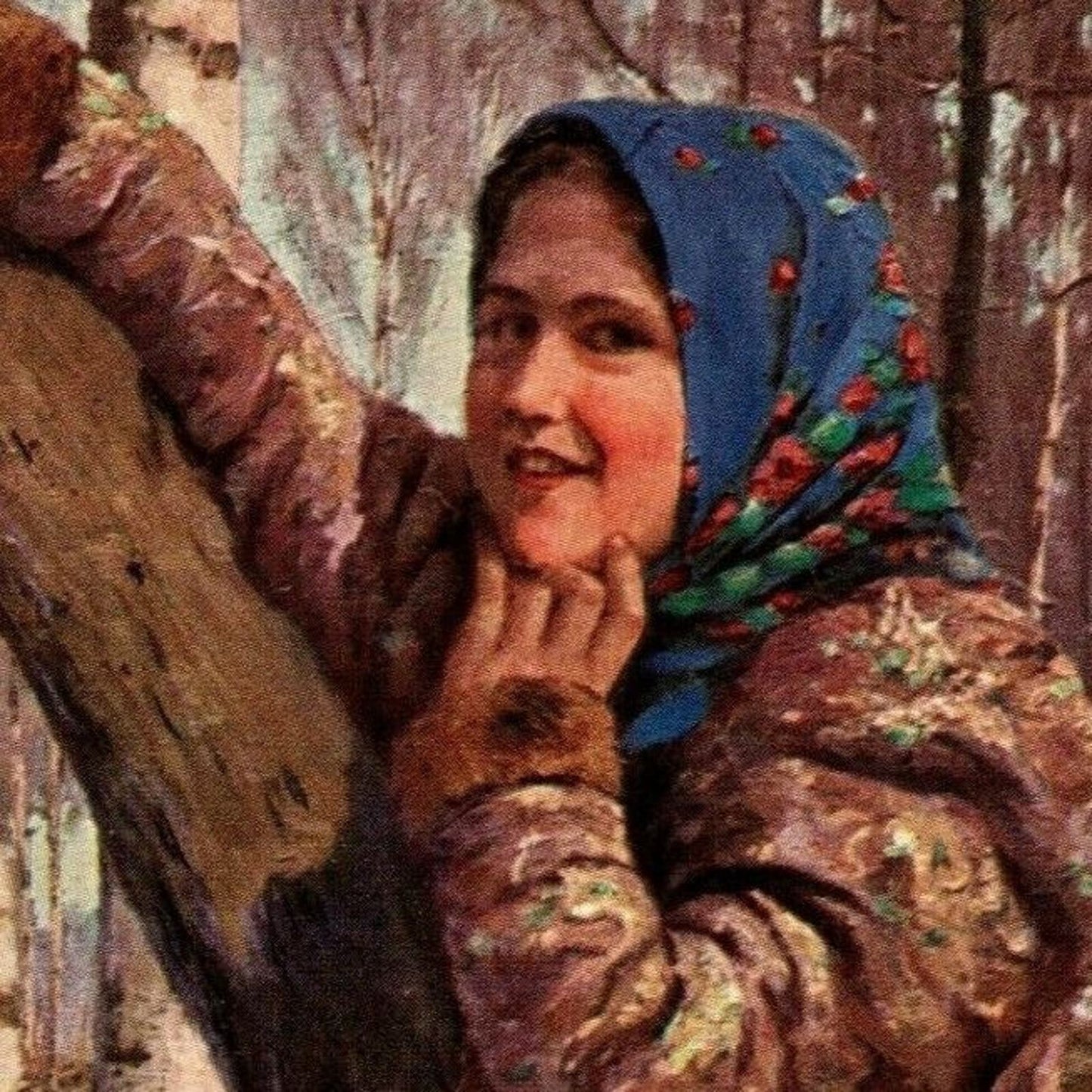 c1910 Vintage Russian / German Art Postcard "Peasant Girl w/ Blue Headscarf"