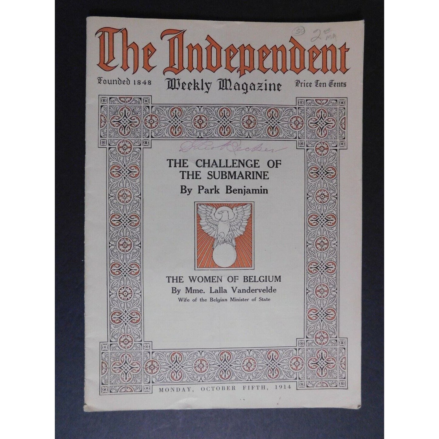 "The Independent Weekly" The Challenge of the Submarine Oct 5 1914 - 40 pgs.
