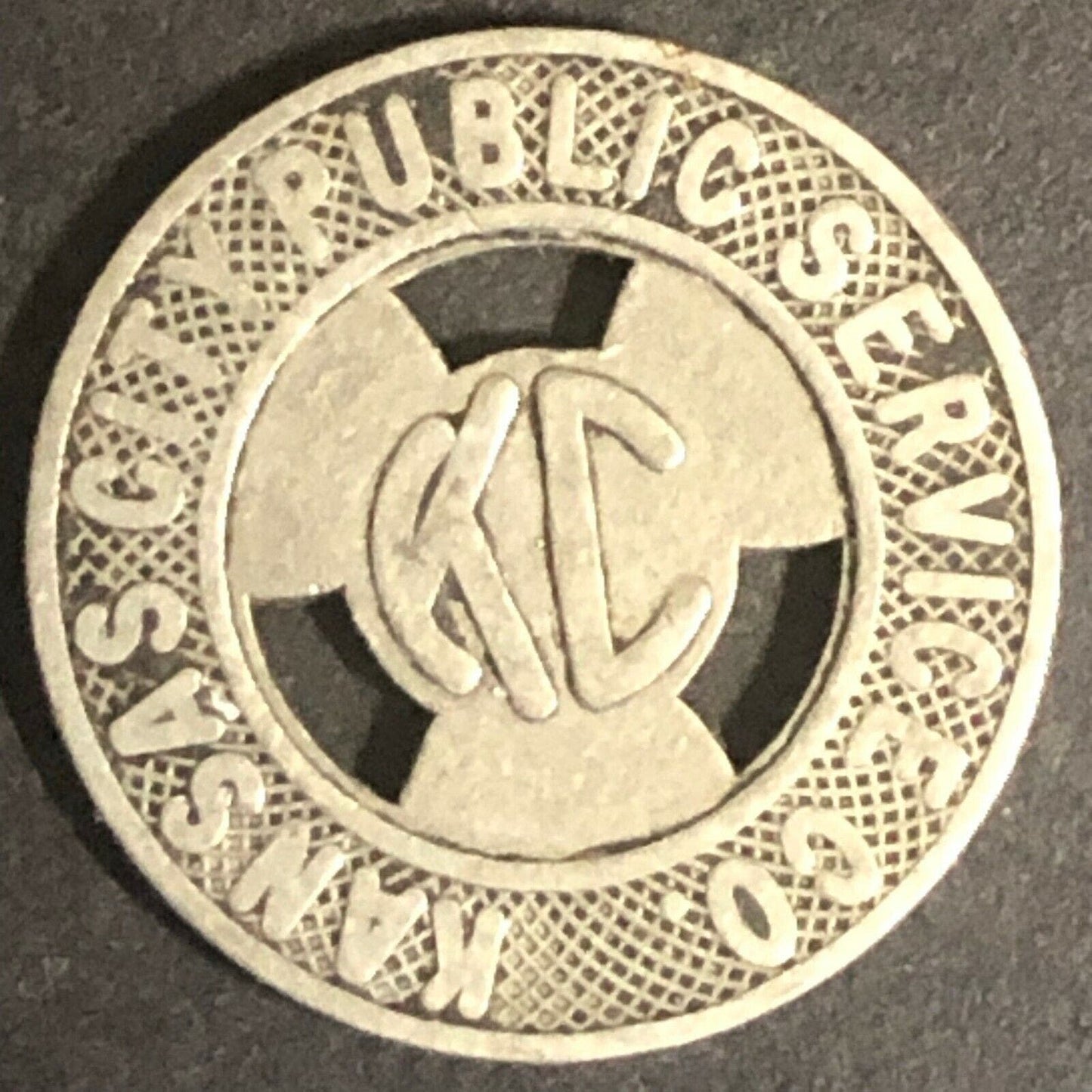 c1940's 16mm Kansas City Public Service Brass Full Fare Transit Token