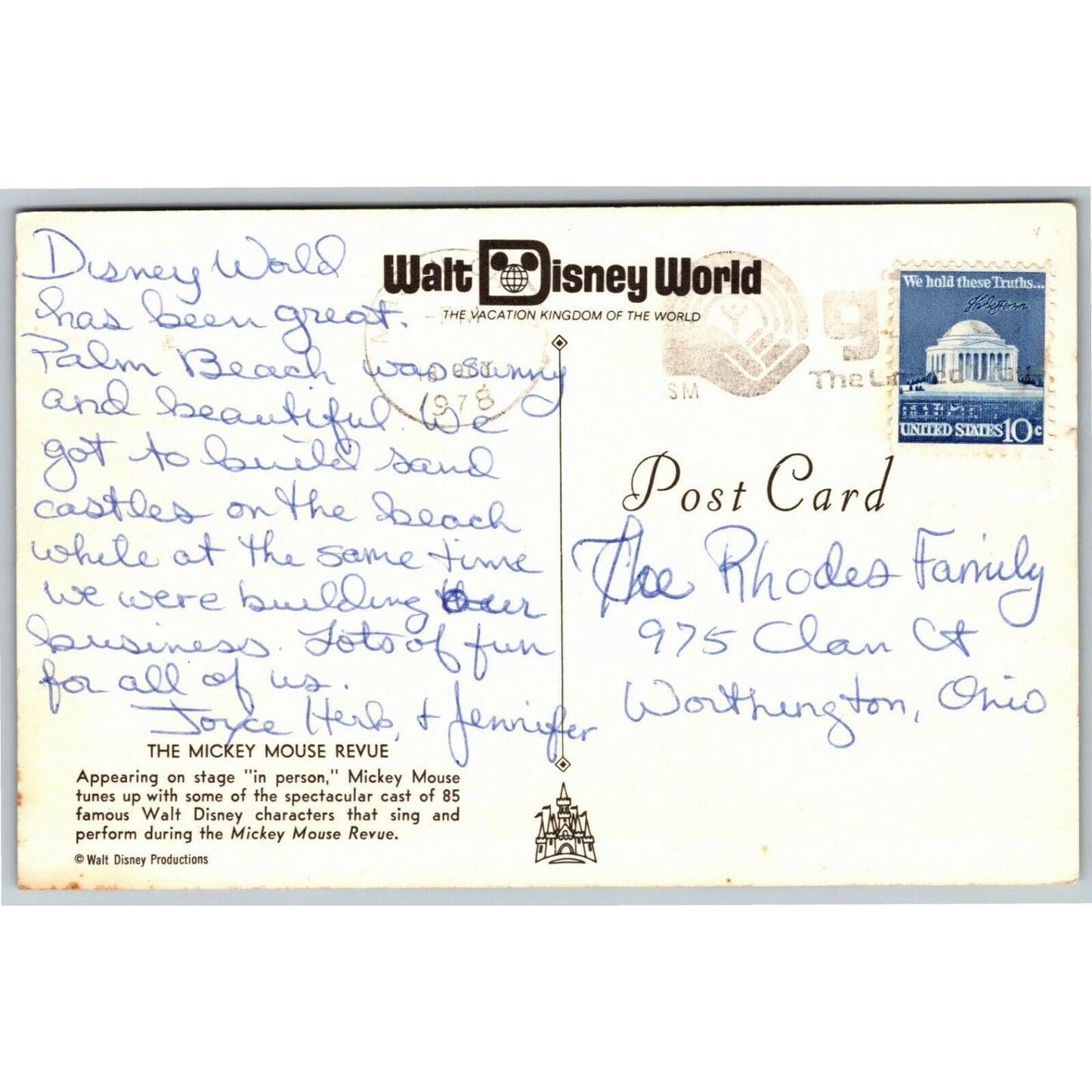 Vintage Disney World Postcard - "The Mickey Mouse Review" c1978