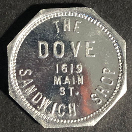 Dove Sandwich Shop (Fort Worth, TX) G/F 5c Trade Octagon Alum. Token 26.3mm