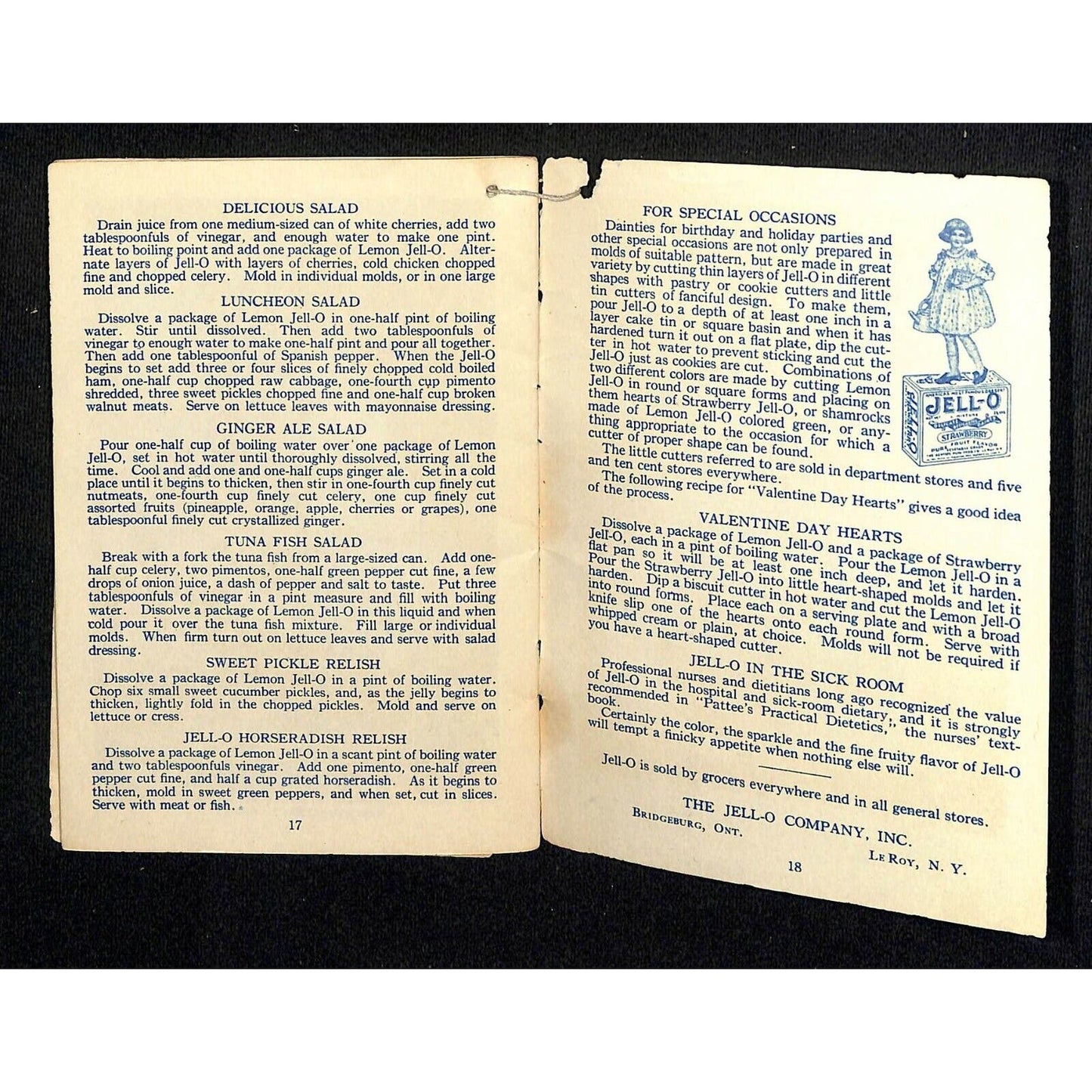 1924 Jell-O Dessert Recipe Booklet 18pp. w/ Ice Cream Powder