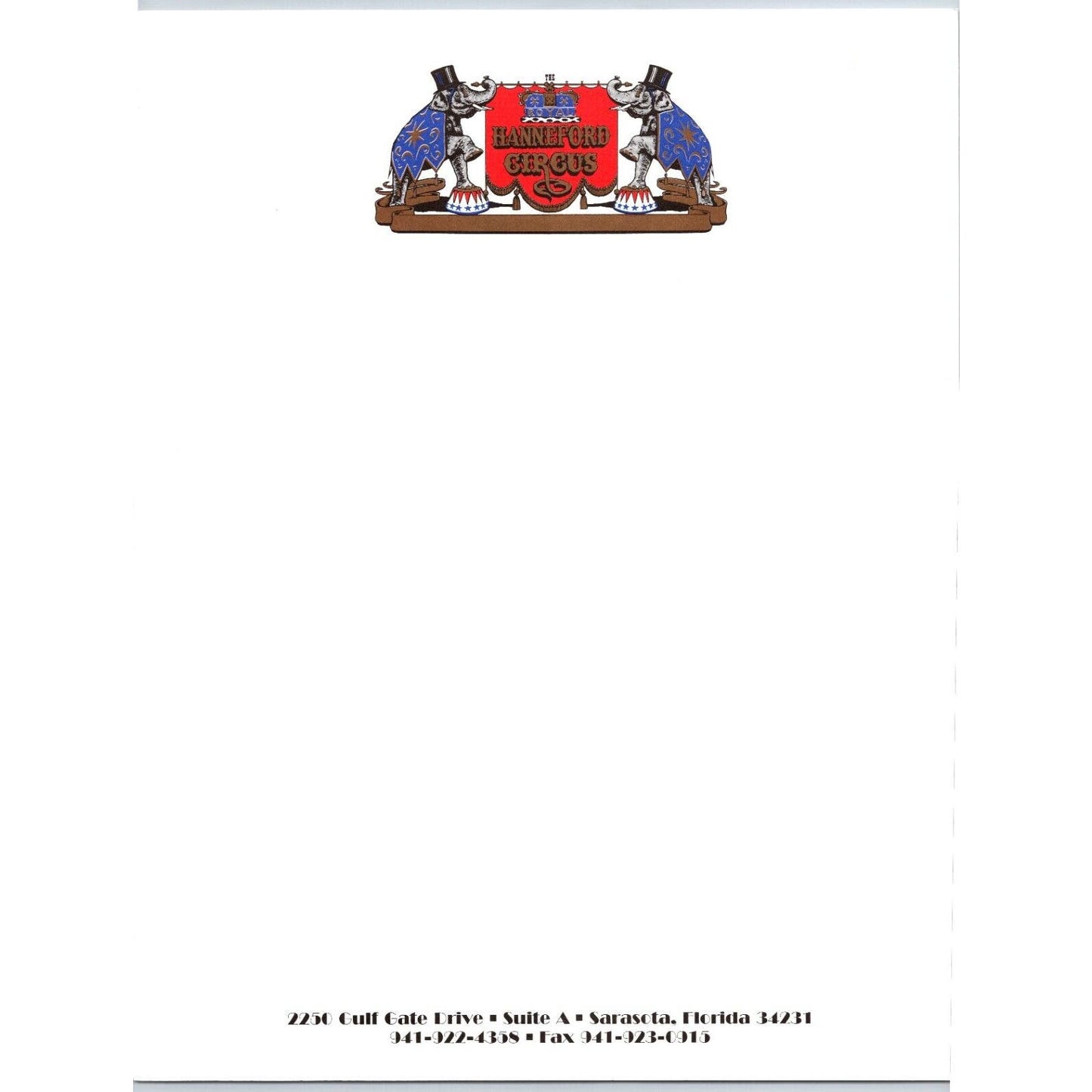 Hanneford Circus Letterhead Sarasota Elephants c1972-79 Scarce