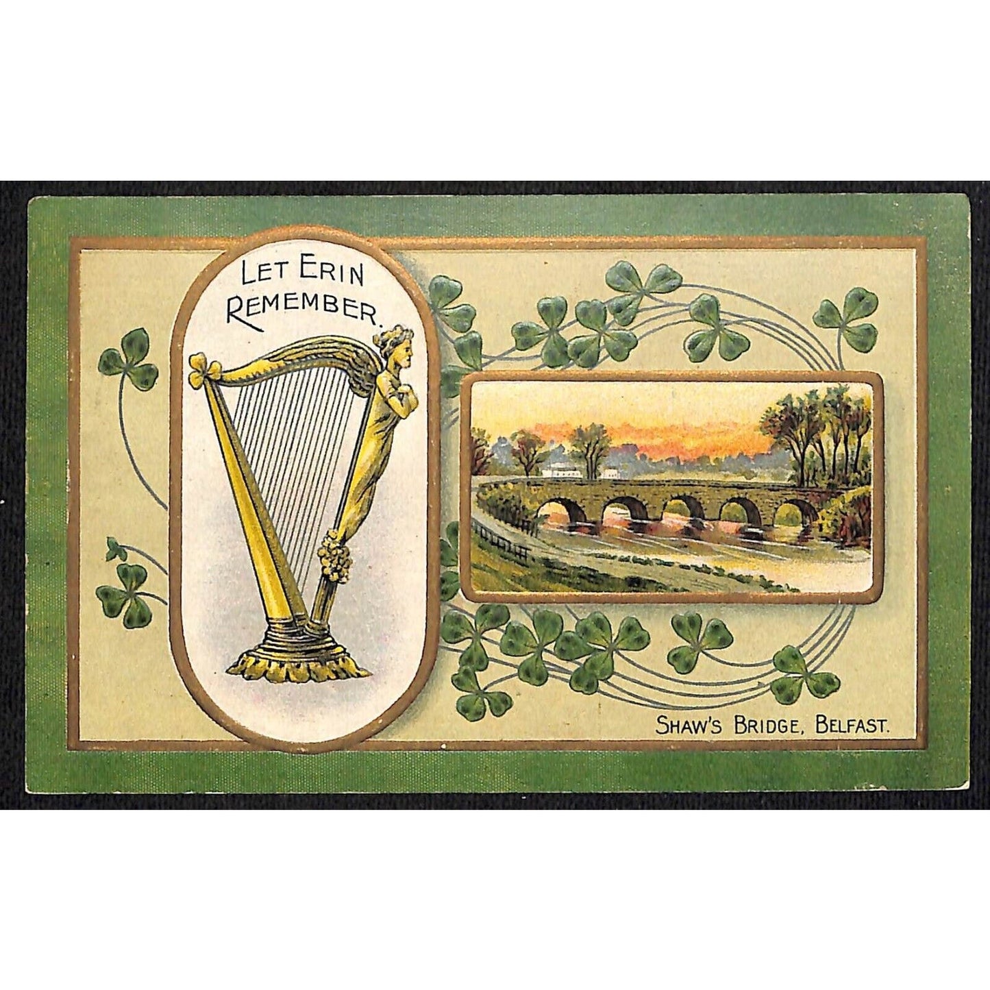 Ireland Postcard Let Erin Remember Shaw's Bridge, Belfast w/ Emboss PM 1912