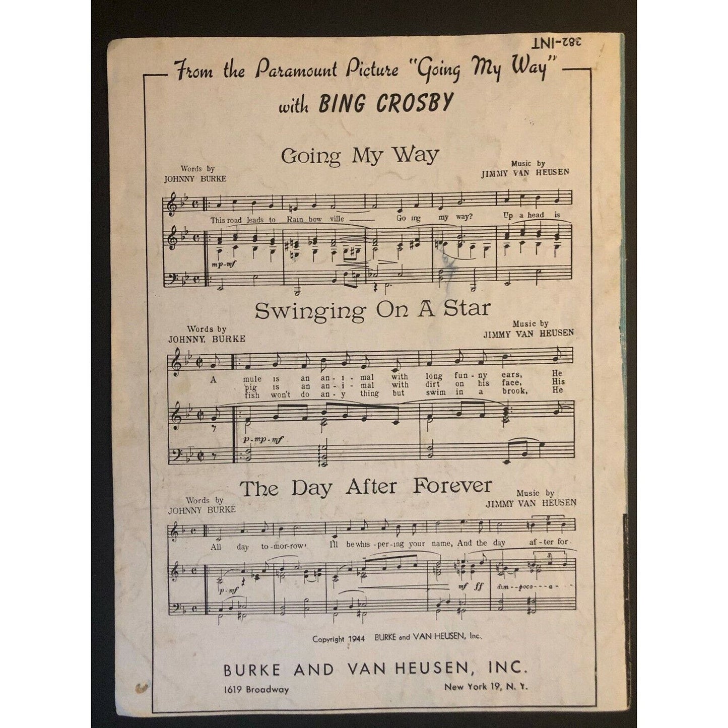 Vintage 1944 Sheet Music "The Day After Forever" from "Going My Way"