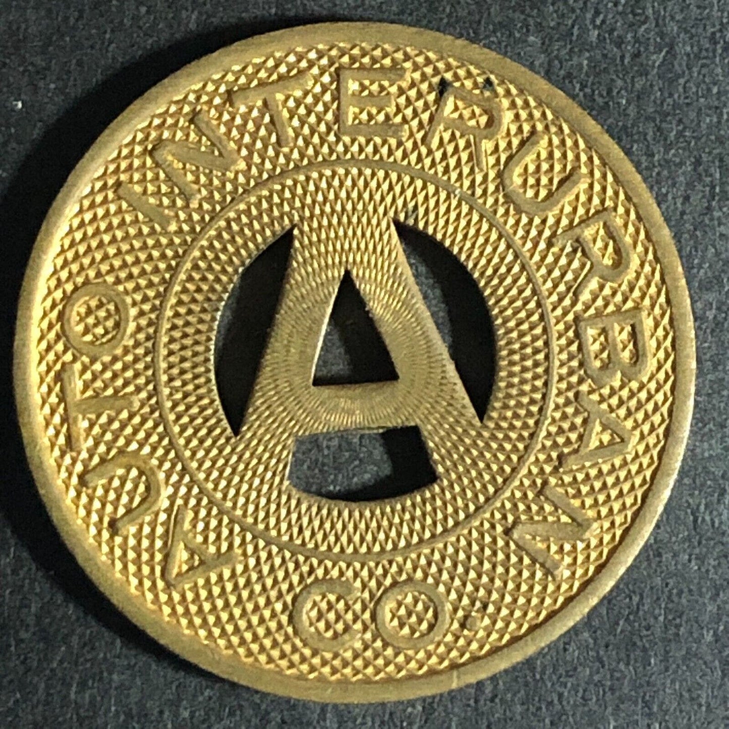 Spokane, WASH Auto Interurban Co. Brass "One Token" Hanging "A" 23mm