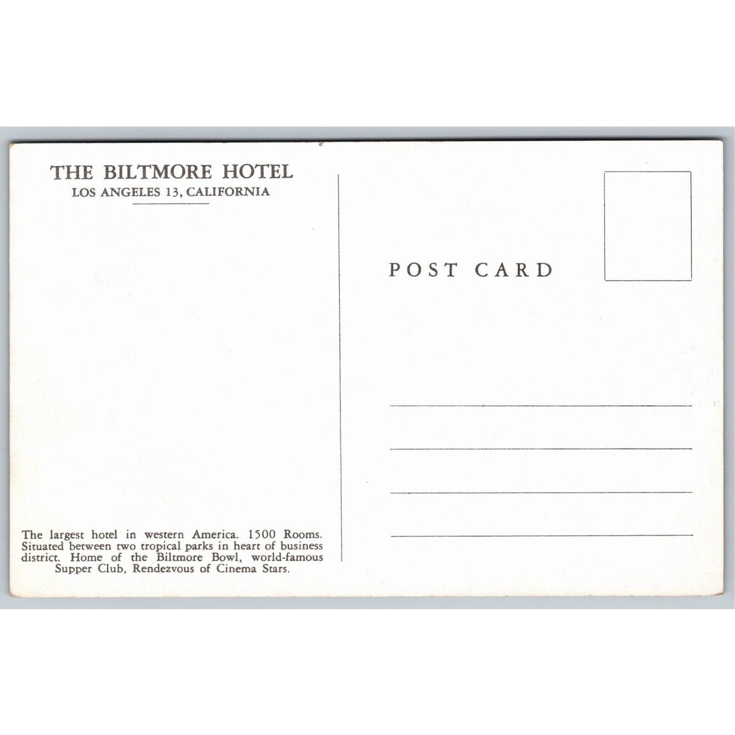 Biltmore Hotel Los Angeles Exterior Postcard NP Chrome c1940's -1950's