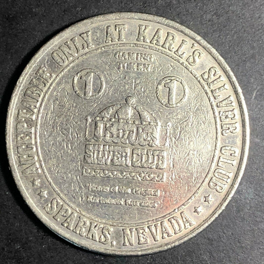 1979 37mm Plated Brass $1 Karl's Silver Club Sparks, NV Gaming / Slot Token