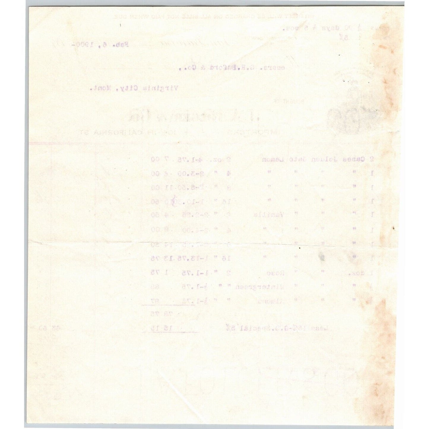 1900 J.A. Folger (Coffee, Tea, Spices) Letterhead S.R. Buford Virginia City, MT