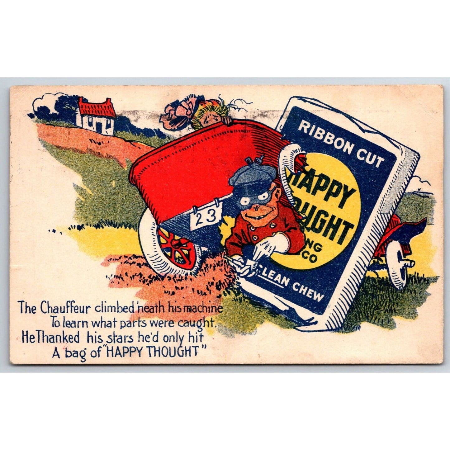 Happy Thought Chewing Tobacco Chauffeur Advertising Postcard PM 1907 VGC