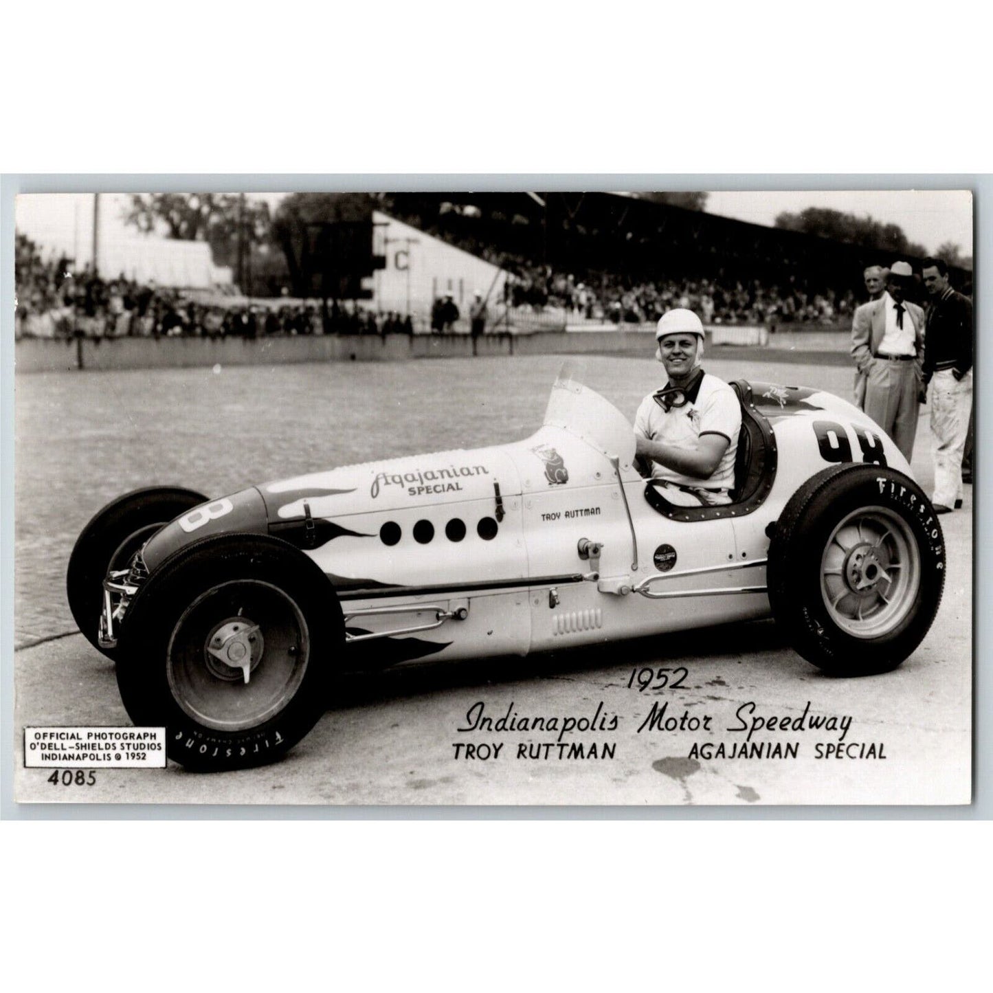 Indy 500 RPPC Postcard "1952 Troy Ruttman" Official Race Photo Unposted VGC
