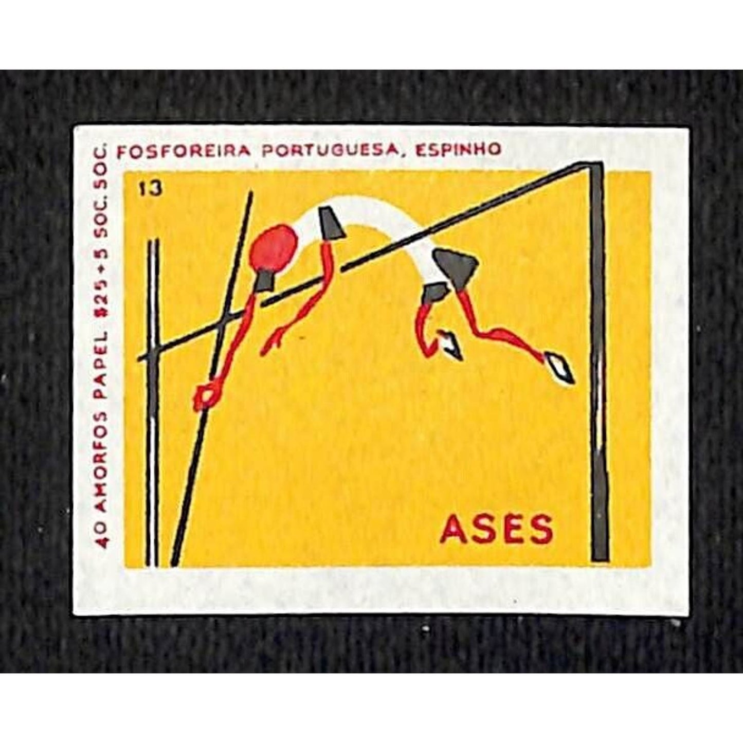 Vintage Matchbox Label Portuguese Match Stick Pole Vaulting - (No. 13) c1960