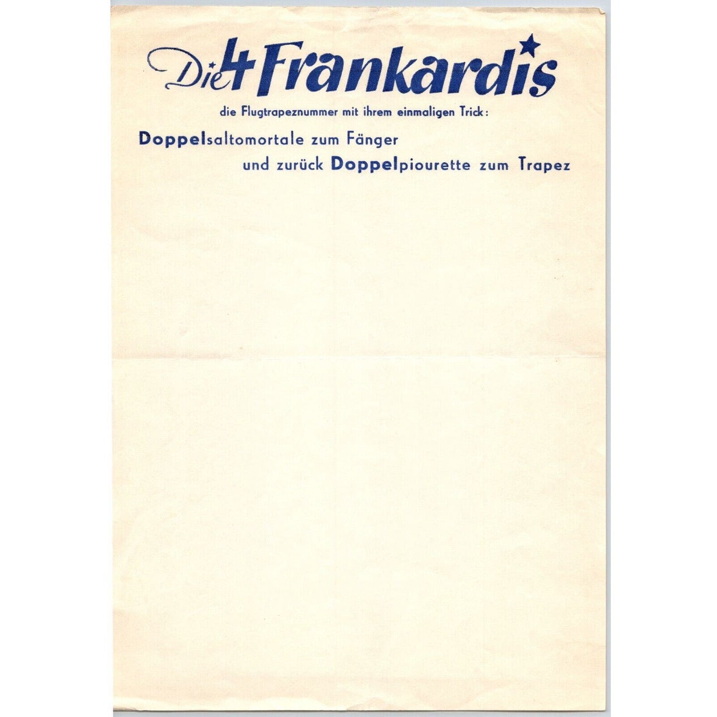 The Four Frankardis Flying Trapeze Circus Letterhead c1950 Scarce