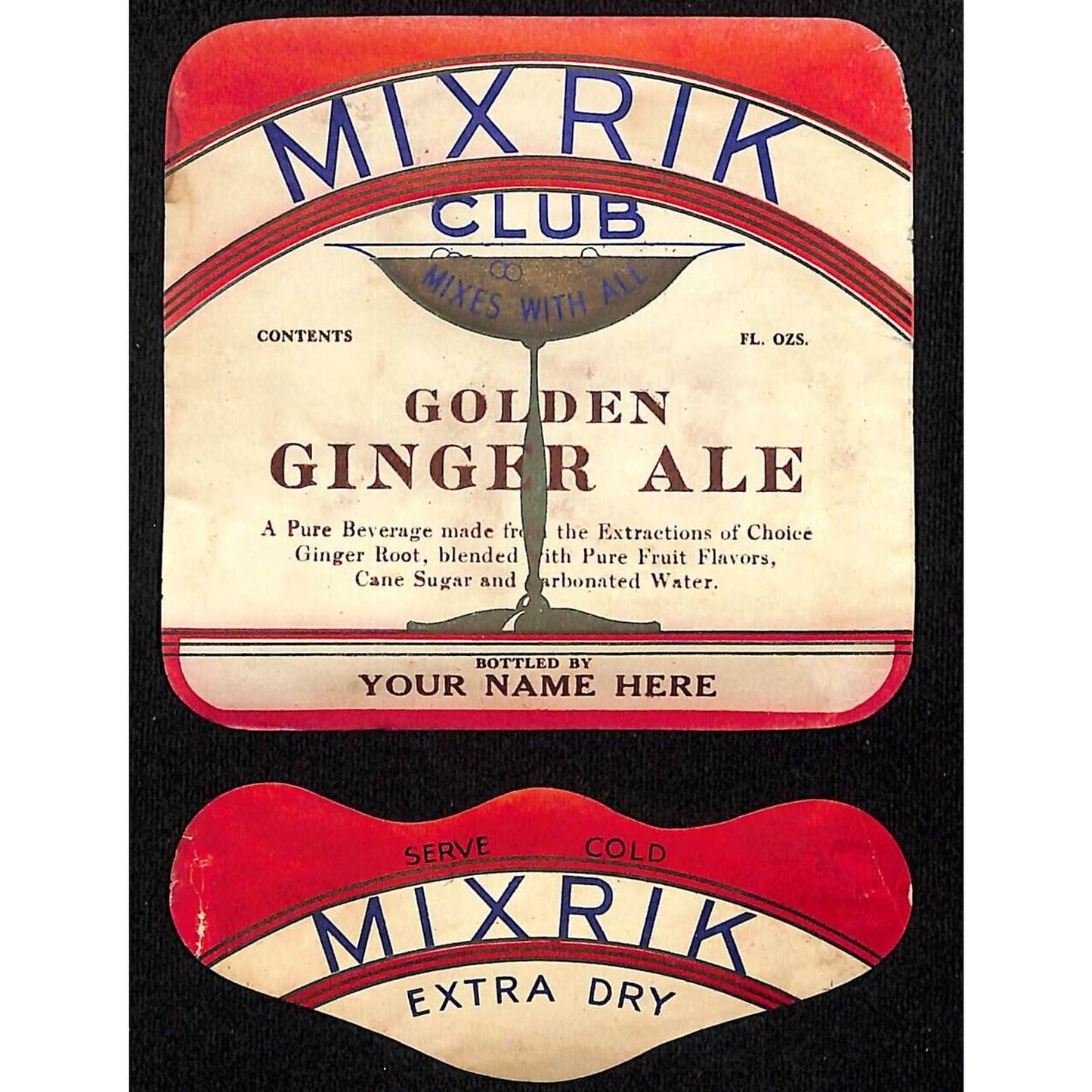 Mix Rik Club Golden Ginger Ale Paper Soda Label Set c1920's-30's Scarce VGC