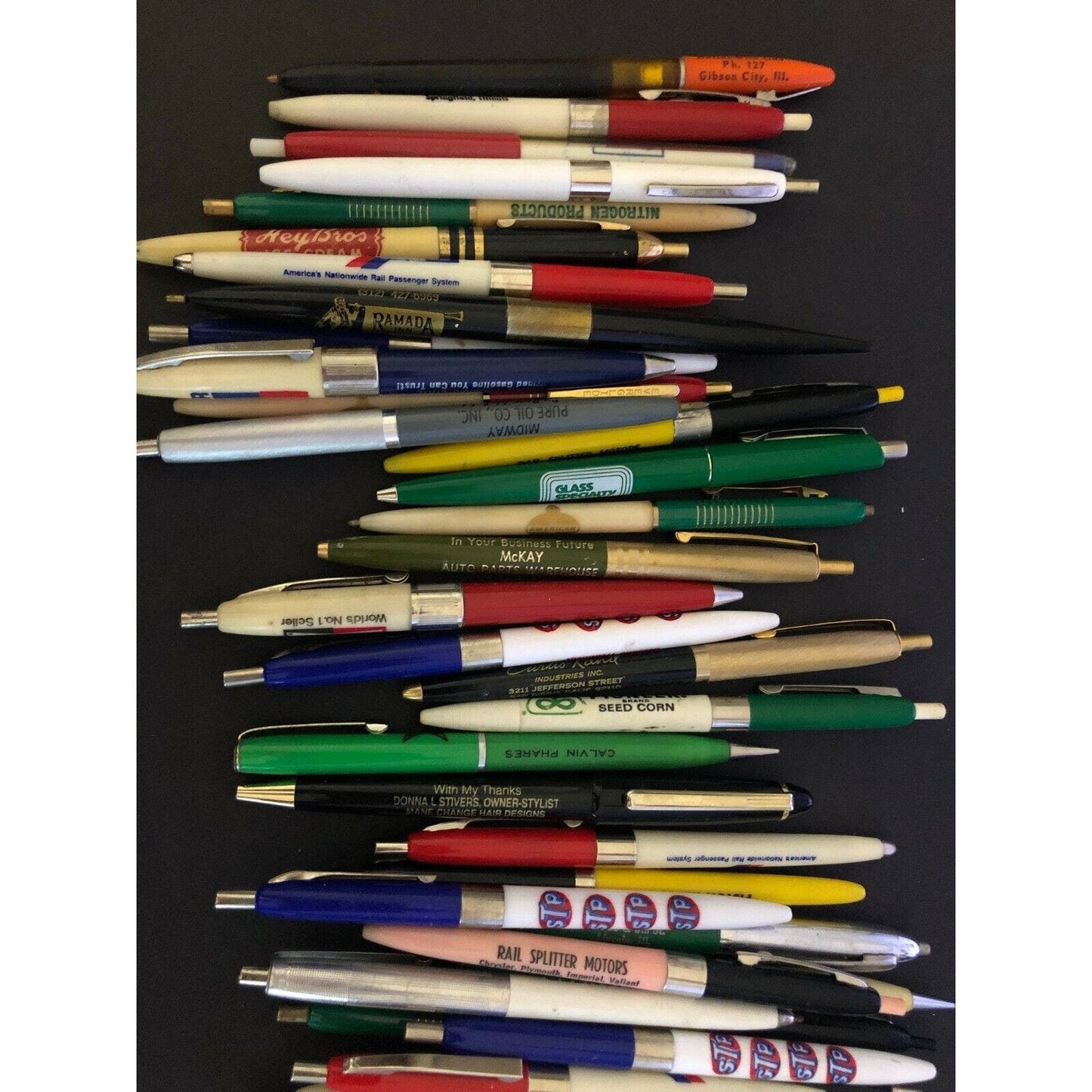 Group of 40 Mostly c1970's & Earlier Retractable Advertising Pens