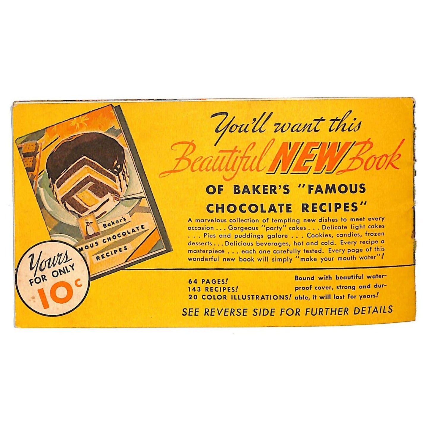 Baker's Chocolate Sampler Recipe Booklet 1936 14pp Cake Frosting Brownies VGC