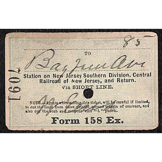 New York & Long Branch Railroad 1896 Ticket North Asbury Park #7091