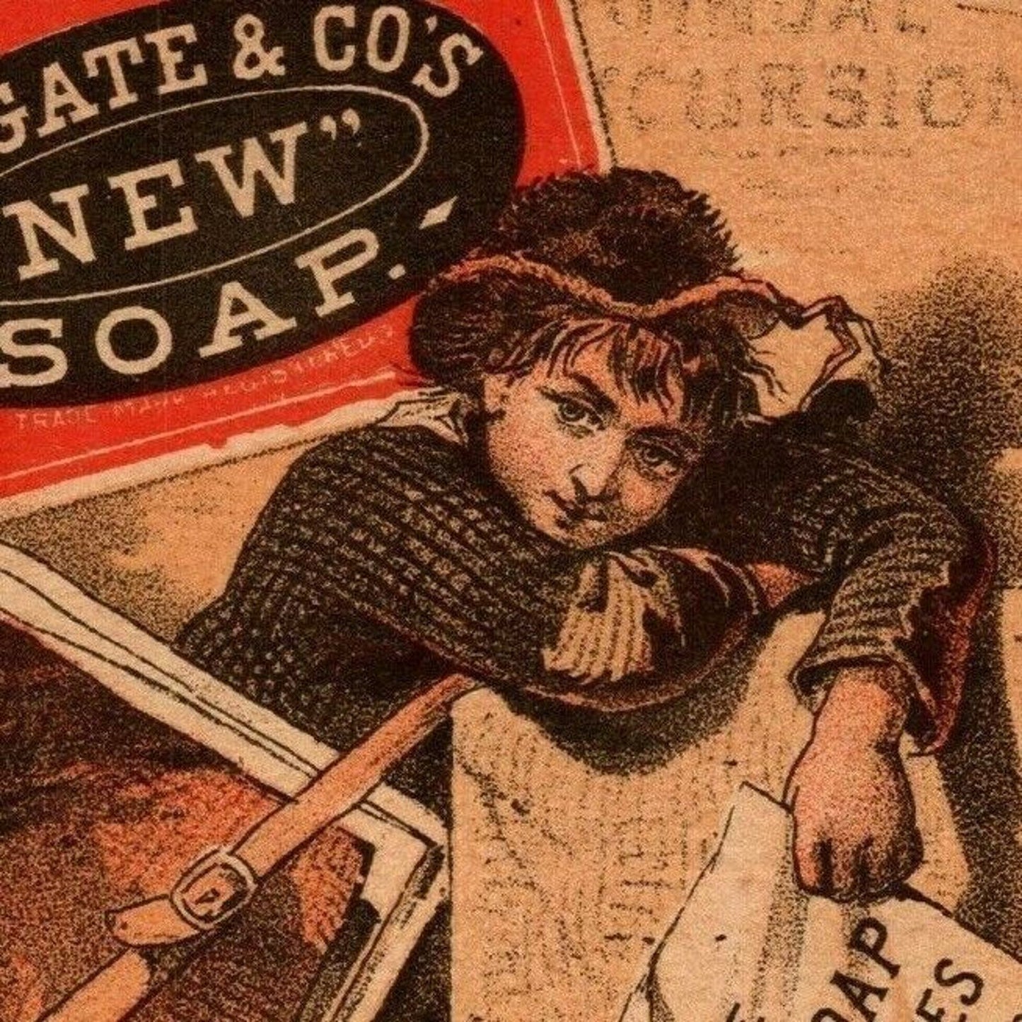 Colgate & Co's "New" Soap Advertising Trade Card - Tired Delivery Boy w/ Dog