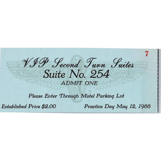 1988 Indy 500 VIP 2nd Turn Suites Practice Day Ticket Stub Indianapolis IMS #7